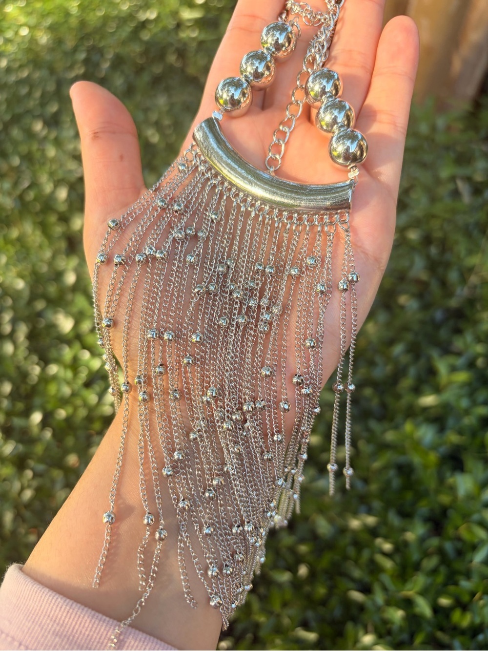 Vintage Silvery Long Bead Chain Tassel Trendy Party Collar Jewelry Necklace - Picture 5 of 5